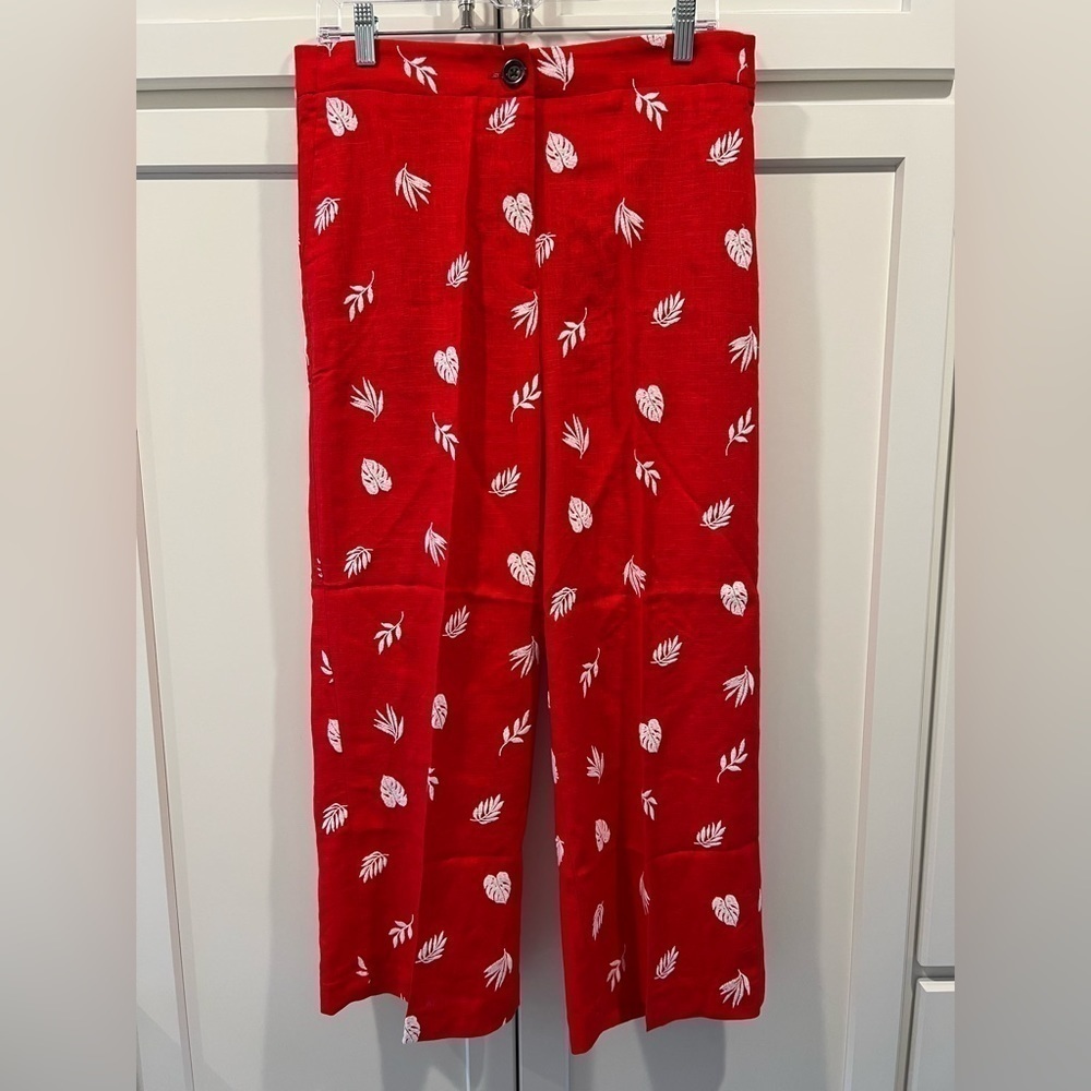 NWT. Ann Taylor Linen Blend Embroidered Wide Leg Crop Pant. - Picture 11 of 11